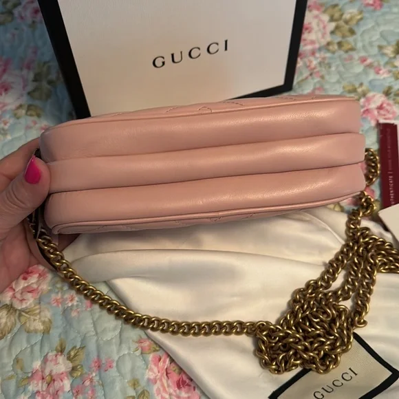 💎Gucci💎 Marmont *Triple Zip* Nude Blush Pink Camera  Crossbody - Picture 6 of 12